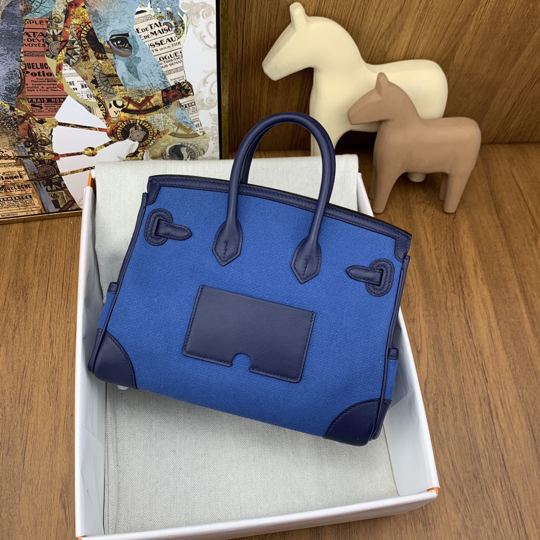 Hermes Cargo Birkin 25CM Limited Edition Canvas Handbag Blue